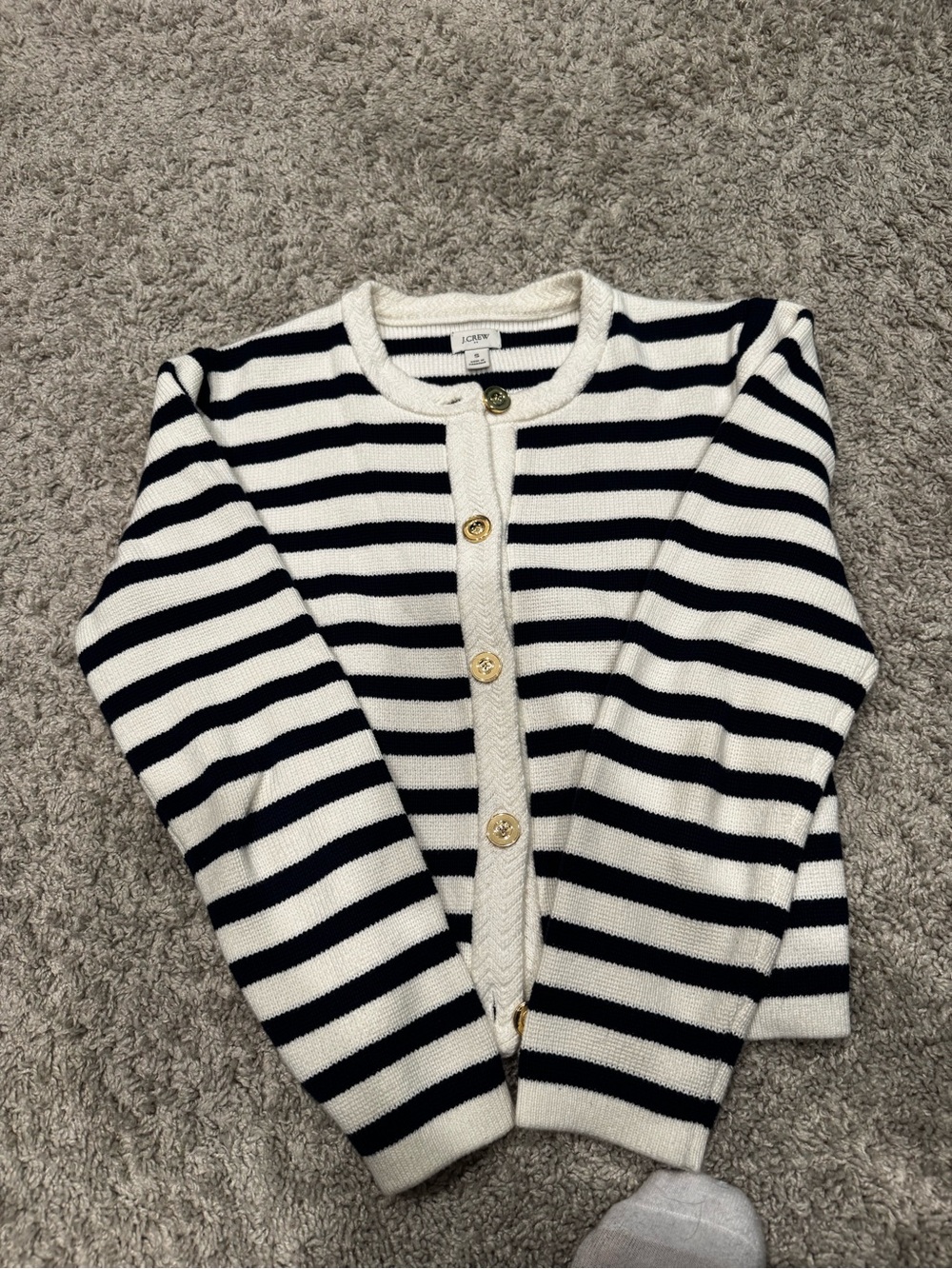 J. Crew Women’s Navy & White Striped Button Cardigan